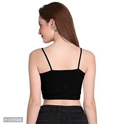 THE BLAZZE 1290 Women's Basic Sexy Solid Slim Fit Sleeveless Saree Readymade Saree Blouse Crop Top T-Shirt for Women (Large, Black)-thumb3