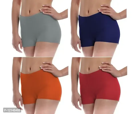 THE BLAZZE Women's Seamless Spandex Boyshort Underskirt Pant Short Leggings Pack of 4 (XL, Gray+Navy+Orange+Red)