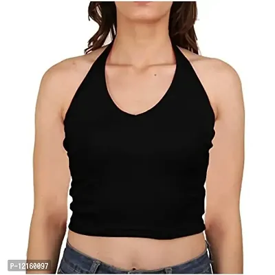 AD2CART A1592 Women's Casual Stretchy V Halter Neck Sleeveless Crop Tops for Women (XS, Color_01)-thumb4