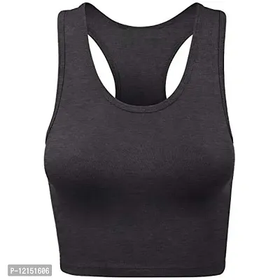 THE BLAZZE Women's Cotton Racerback Basic Crop Tank Tops (Small, Charcoal Melange Charcoal Melange)-thumb3