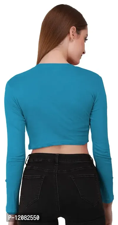 THE BLAZZE 1089 Women's Basic Sexy Solid Round Neck Slim Fit Full Sleeve Crop Top T-Shirt for Women-thumb5