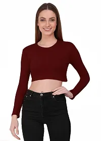 THE BLAZZE 1089 Women's Basic Sexy Solid Round Neck Slim Fit Full Sleeve Crop Top T-Shirt for Women-thumb2