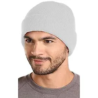 THE BLAZZE 2015 Winter Beanie Cap for Men and Women's (Free Size, White)-thumb2