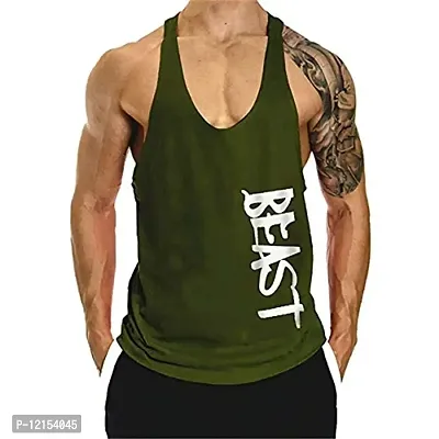 THE BLAZZE Men's Sleeveless T-Shirt Gym Tank Gym Tank Stringer Tank Tops Gym Vest Muscle Tee Gym Vest Vests Men Vest for Men T-Shirt for Men's (Large(38?-40), Beast Army Green)-thumb0