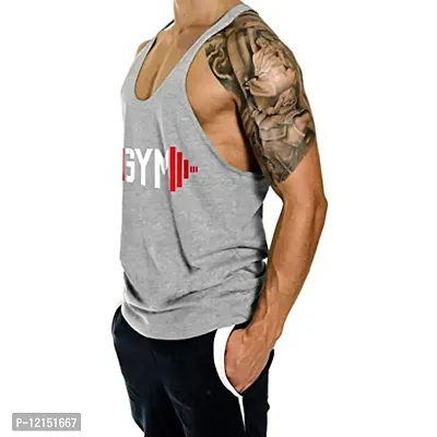 THE BLAZZE Men's Gym Cotton Bodybuilding Tank Tops Muscle Stringer (Small(36?/90cm - Chest), Grey)-thumb2