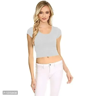 THE BLAZZE 1051 Women's Basic Sexy Solid Scoop Neck Slim Fit Short Sleeves Crop Tops (XX-Large(38?-40""), D - Grey)