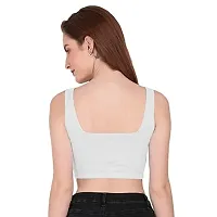 THE BLAZZE 1044 Women's Cotton Basics Sexy Solid Square Neck Slim Sleeveless Saree Readymade Saree Bra Blouse Crop Top T-Shirt for Women (Small, White)-thumb1