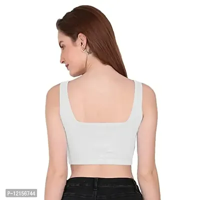 THE BLAZZE 1044 Women's Cotton Basics Sexy Solid Square Neck Slim Sleeveless Saree Readymade Saree Bra Blouse Crop Top T-Shirt for Women (Small, White)-thumb2