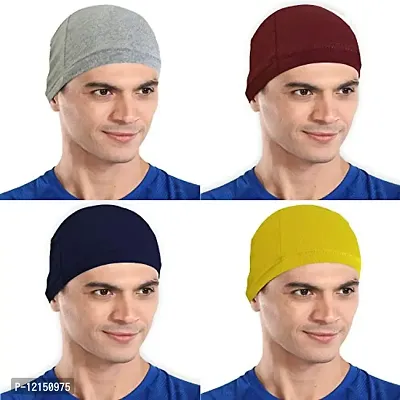 THE BLAZZE Cotton Helmet Cap (Free Size, Grey+Maroon+Navy+Yellow)-thumb0