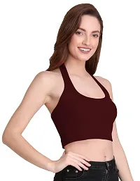 THE BLAZZE 1294 Halter Neck Crop Top for Women (Medium, Maroon)-thumb3