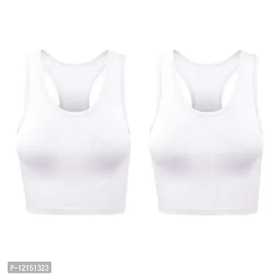 THE BLAZZE Women's Cotton Racerback Basic Crop Tank Tops (Small, White White)