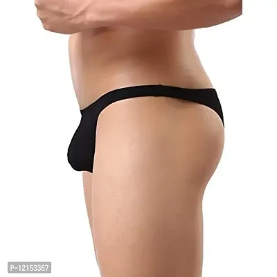 THE BLAZZE Men's Soft Low Rise G-String Underwear Sexy Mid Coverage Back Briefs (X-Large-(38""/95cm), Black)-thumb3