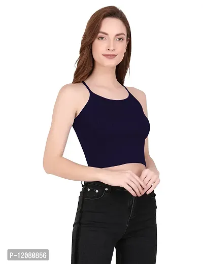 THE BLAZZE 1002 Women's Summer Basic Sexy Strappy Sleeveless Racerback Camisole Crop Top (Large(34”-36"), Q - Navy)-thumb3