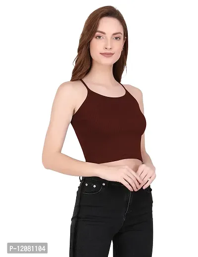 THE BLAZZE 1002 Women's Sleeveless Crop Tops Sexy Strappy Tees (X-Large(36”-38"), P - Brown)-thumb4