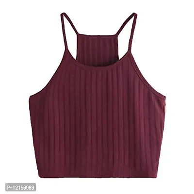 THE BLAZZE Women's Summer Basic Sexy Strappy Sleeveless Racerback Camisole Crop Top (L, Maroon)-thumb0