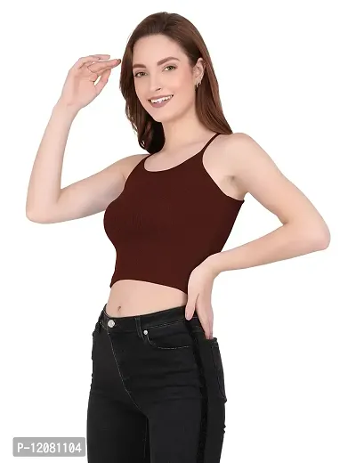 THE BLAZZE 1002 Women's Sleeveless Crop Tops Sexy Strappy Tees (X-Large(36”-38"), P - Brown)-thumb5