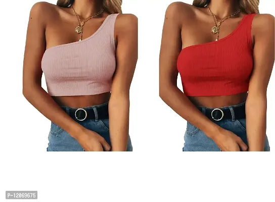 THE BLAZZE Women's Sleeveless Crop Tops Sexy Strappy Tees (XXL, Pink+Red)