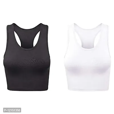 THE BLAZZE Women's Cotton Racerback Basic Crop Tank Tops (Large, Charcoal Melange White)