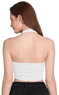 THE BLAZZE 1294 Women's Basic Sexy Solid Halter Neck Slim Fit Sleeveless Crop Top T-Shirt for Women (Large, White)-thumb2