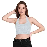 THE BLAZZE 1294 Women's Basic Sexy Solid Halter Neck Slim Fit Sleeveless Crop Top T-Shirt for Women (Large, Light Blue)-thumb3