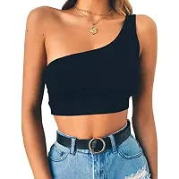 THE BLAZZE Women's Sleeveless Crop Tops Sexy Strappy Tees (M, Black)-thumb1