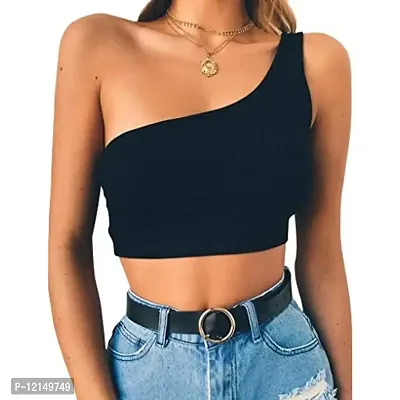 THE BLAZZE Women's Sleeveless Crop Tops Sexy Strappy Tees (M, Black)-thumb2