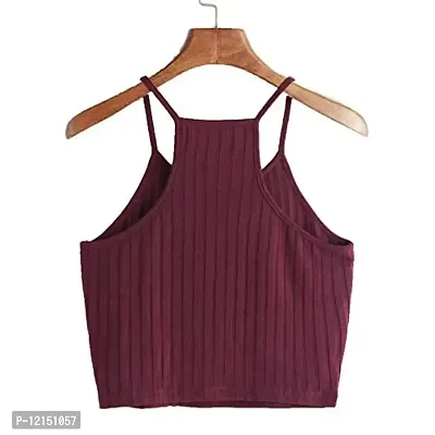 THE BLAZZE Women's Summer Basic Sexy Strappy Sleeveless Racerback Camisole Crop Top (M, Maroon)-thumb3