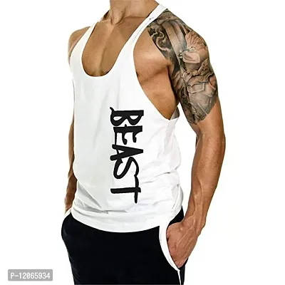 THE BLAZZE Men's Beast Tank Tops Muscle Gym Bodybuilding Vest Fitness Workout Train Stringers (XXL, White)-thumb2