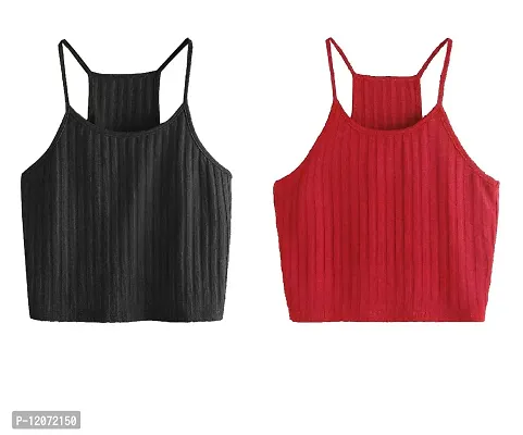 THE BLAZZE Women's Summer Basic Sexy Strappy Sleeveless Racerback Camisole Crop Top (Small, Black Red)