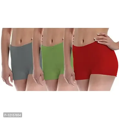 THE BLAZZE Women's Seamless Spandex Boyshort Underskirt Pant Short Legging Pack of 3 (S, Grey Green Red)-thumb0