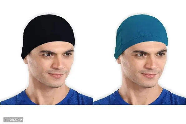 THE BLAZZE Skull Cap/Helmet Cap/Running Beanie - Ultimate Thermal Retention  Performance Moisture Wicking. Fits Under Helmets-Navy (1, Black+Turquoise Blue)