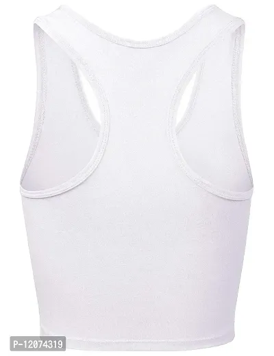 THE BLAZZE Women's Cotton Racerback Basic Crop Tank Tops (Large, White White)-thumb4