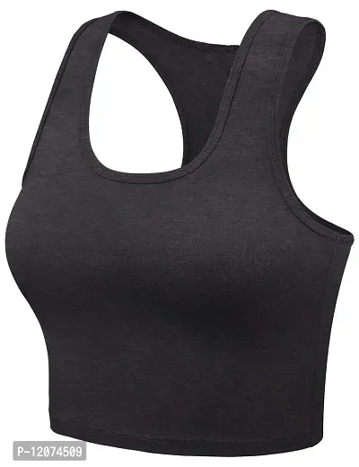 THE BLAZZE Women's Cotton Racerback Basic Crop Tank Tops (Medium, Charcoal Melange Charcoal Melange)-thumb3