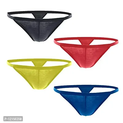 THE BLAZZE 0014 Men's G-String Thong Thongs Sexy Low Mid High Thongs Sexy Underwear Thongs for Men (Pack of 4) (M, Dark Assorted)-thumb0