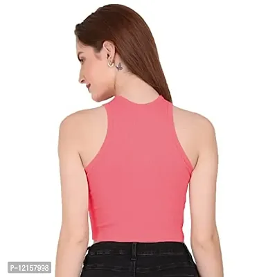 THE BLAZZE 1025 Women's Basic Sexy Solid Slim Fit Sleeveless Crop Top T-Shirt for Women (Small, Light Pink)-thumb4