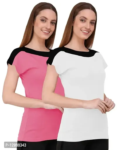 THE BLAZZE 1330 Women's Cotton Regular Fit Round Neck Half Sleeve Utility T-Shirts for Women Combo (Medium, Color_08)-thumb0