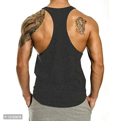 THE BLAZZE 0016 Men's Sleeveless T-Shirt Gym Tank Gym Tank Stringer Tank Tops Gym Vest Muscle Tee Gym Vest Vests Men Vest for Men T-Shirt for Men's (XX-Large(42?-44""), K - Dark Grey)-thumb2