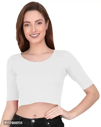 THE BLAZZE 1055 Women's Basic Sexy Solid Scoop Neck Slim Fit Short Sleeves Crop Tops