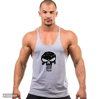 THE BLAZZE Men's Gym Vest Muscle Tee Tank Top Gym Tank Stringer (Skull) (Medium(38”/95cm - Chest), Grey)