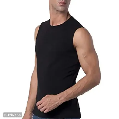 THE BLAZZE Mens Slim Fit Crew Neck Sleeveless T-Shirt (Medium, Black)-thumb3