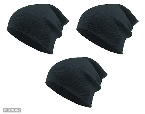 THE BLAZZE 2015 Winter Beanie Cap for Men and Women's (Free Size, Navy)