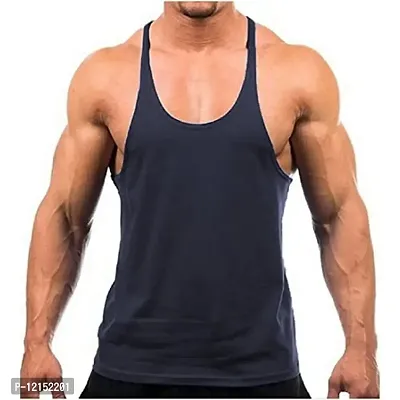 THE BLAZZE Men's Bodybuilding Gym Solid Color Tank Top Stringers (Large, Navy)