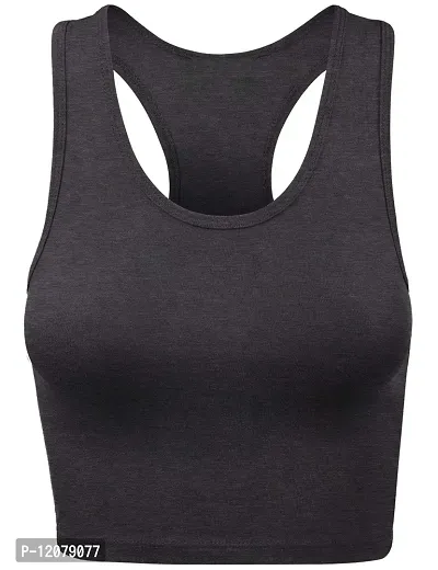 THE BLAZZE 1017 Women's Cotton Racerback Basic Crop Tank Tops (Large(34?-36""), Charcoal Melange)-thumb0