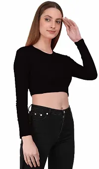 THE BLAZZE 1089 Women's Basic Sexy Solid Round Neck Slim Fit Full Sleeve Crop Top T-Shirt for Women's-thumb3