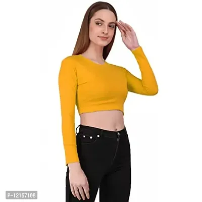 THE BLAZZE 1128 Sexy Women's Crew Neck Full Sleeve Tank Crop Tops Bustier Bra Vest Shorts Crop Top Bralette Blouse Top (Small, Yellow)