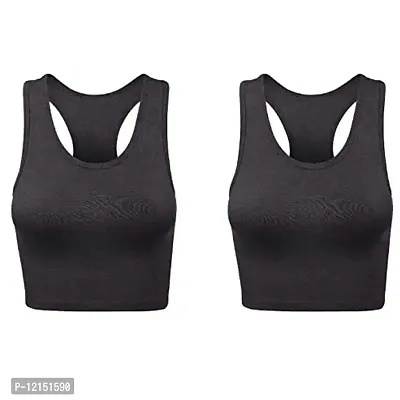 THE BLAZZE Women's Cotton Racerback Basic Crop Tank Tops (X-Large, Charcoal Melange Charcoal Melange)