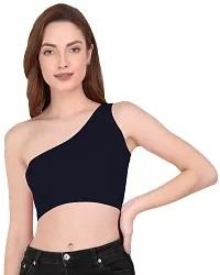 THE BLAZZE Women's Sleeveless Crop Tops Sexy Strappy Tee (S, Navy)-thumb3