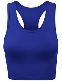 THE BLAZZE Women's Cotton Racerback Basic Crop Tank Tops (XX-Large, Royal Blue White)-thumb1