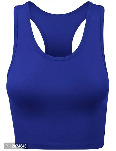 THE BLAZZE Women's Cotton Racerback Basic Crop Tank Tops (XX-Large, Royal Blue White)-thumb2