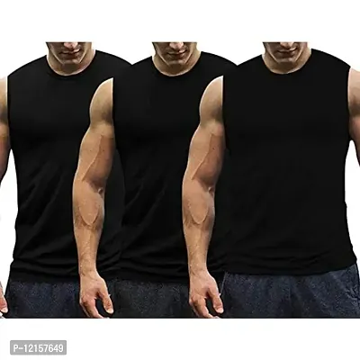 THE BLAZZE 0007 Men's Sleeveless T-Shirt Gym Tank Gym Tank Stringer Tank Tops Gym Vest Muscle Tee Gym Vest Vests Men Gym Vest for Men (M, Black, Black, Black)-thumb0